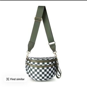Checkered Crossbody Bag with Olive Strap